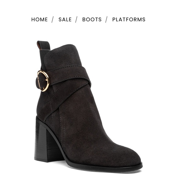 See By Chloe Dark Suede Heeled Boots - Picture 1 of 4